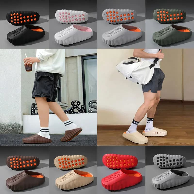 popular cross-border slippers men's and women's baotou hole shoes thick-soled eva stepping on shit massage recovery coolslippers