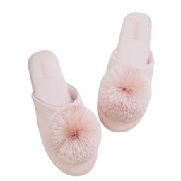 Fashion Women Satin Slippers With Plush Ball Thin Cool Indoor Floor Flat Home Shoes Bedroom Slippers