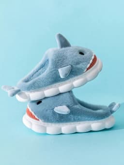 Men's Home Slippers Autumn and Winter New Interesting Cartoon Shark Plaid Cotton Slippers
