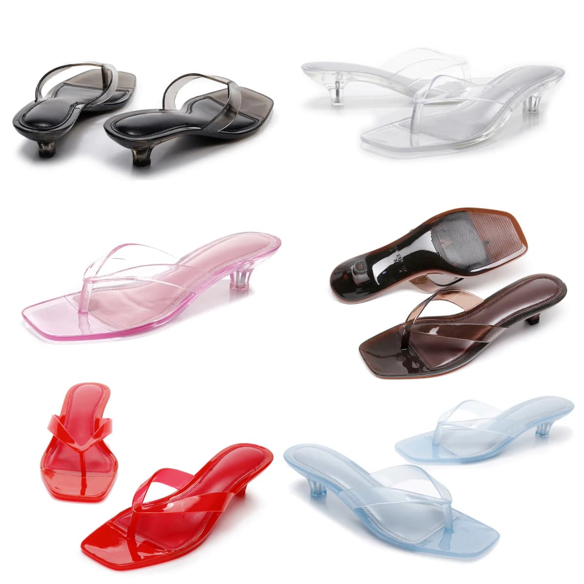 2026 New Women's Crystal Jelly Slippers Low Wine Glass Heel Toe Post Square Toe Sandals Casual Summer Beach Flip Flops