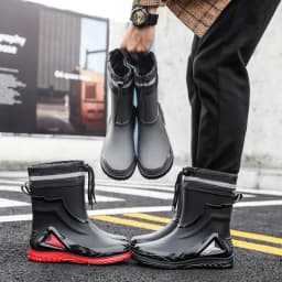 2026 Men's new short tube water boots, waterproof shoes, anti slip thick soled rain boots, outdoor work rain boots