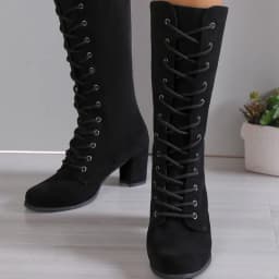Winter New Coarse Heel Shoes Women's Round Head Front Cross Lacing Anti-slip Wear-resistant High Boots