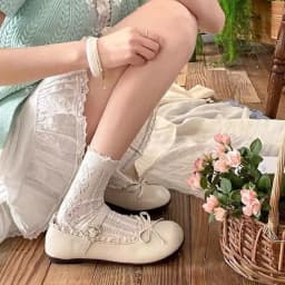 Lolita PU Leather JK Flat Shoes Bow Sweet Slip On Loafers Soft Sole Lace Ruffled Mary Jane Shoes Women