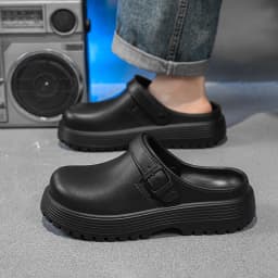 Thick-Soled Slippers for Men 2026 Summer New Style Slip-On Lazy Outdoor Non-Slip Height-Increasing Retro Closed-Toe Slippers