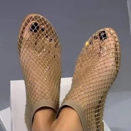 2025 Summer Women's New Round Toe Flat Bottom Sandals Hollow Short Boots Water Diamond Sexy Flat Bottom Fashion Banquet Slippers