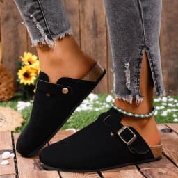 Cork Footbed Clogs for Women Men Fashion Leather Mules Comfort Potato Shoes with Arch Support Indoor Outdoor Flat Slides