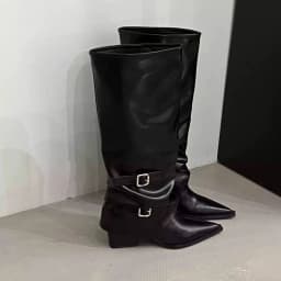 Vintage Thick Heel Woman Long Boots Shoes Spring Autumn Ladies Elegant Belt Buckle Knight Botas