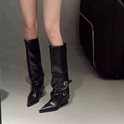 Vintage Thick Heel Woman Long Boots Shoes Spring Autumn Ladies Elegant Belt Buckle Knight Botas