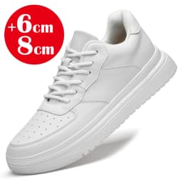 2025 New Height Increasing Shoes for Men 8cm Invisible Elevator Sneakers White Leathe Sport Zapatillas De Hombre Big Size 46