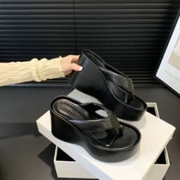 2026 New Design Summer Chunky Woman Slippers Fashion Platform Wedges High Heel Silvery Ladies Shoes Zapatillas De Mujer