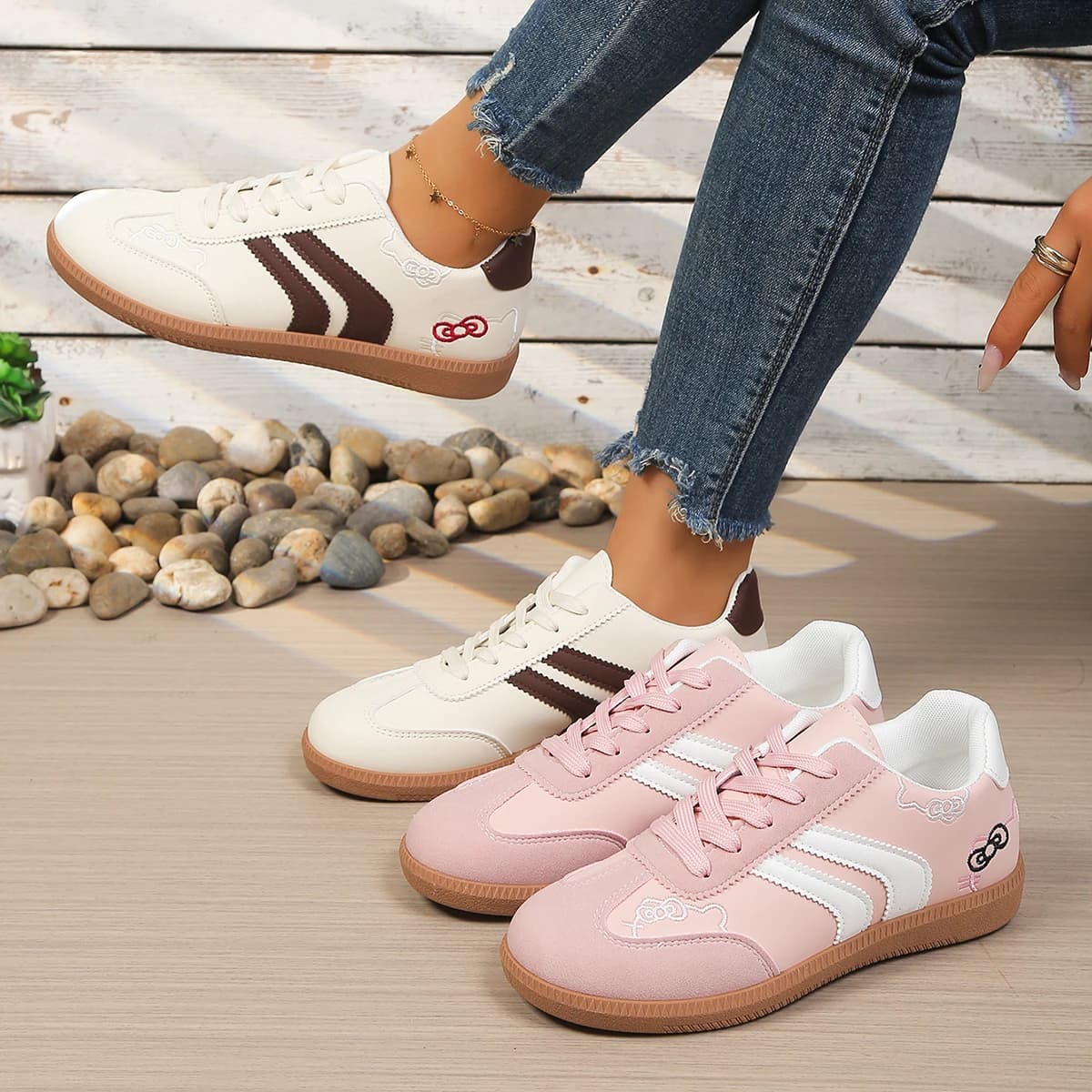 Embroidery Korean Style 2026 New Women's Training Shoes, Versatile Casual Sports Ultra-Light Flat White Sneakers