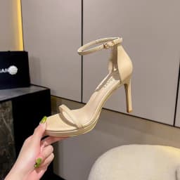 New 2025 Black Sexy Open-Toe High Heels Women'sSummer Thin Heel Ultra-High Platform Waterproof Stiletto Shoes Korean Style