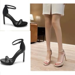 New 2025 Black Sexy Open-Toe High Heels Women'sSummer Thin Heel Ultra-High Platform Waterproof Stiletto Shoes Korean Style
