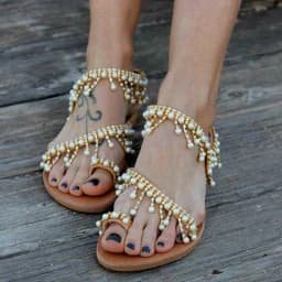 Ladies' new summer pearl sandals Women comfortable Beach shoes Ankle Strap Open Toe Sandals Casual Lightweight Women slippers