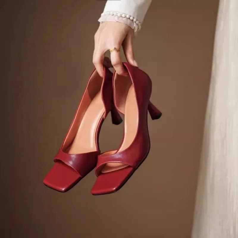 Summer Fashion Ladies' High-heeled Sandals, Sexy Cowhide Square Toe Slip-on Party Shoes, Women's Formal Shoes in Sizes 34 To 40