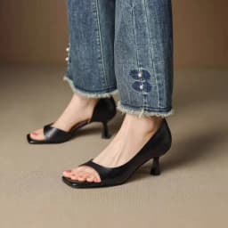 Summer Fashion Ladies' High-heeled Sandals, Sexy Cowhide Square Toe Slip-on Party Shoes, Women's Formal Shoes in Sizes 34 To 40