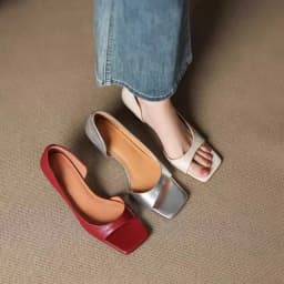 Summer Fashion Ladies' High-heeled Sandals, Sexy Cowhide Square Toe Slip-on Party Shoes, Women's Formal Shoes in Sizes 34 To 40