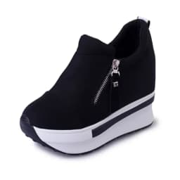 2024 New Platform Sneakers Women Shoes Red Casual Shoes Comfortable Heels Black Canvas Shoes Women Invisible Wedge Sneaker