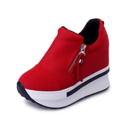 2024 New Platform Sneakers Women Shoes Red Casual Shoes Comfortable Heels Black Canvas Shoes Women Invisible Wedge Sneaker
