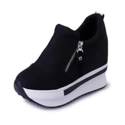 2024 New Platform Sneakers Women Shoes Red Casual Shoes Comfortable Heels Black Canvas Shoes Women Invisible Wedge Sneaker