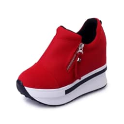 2024 New Platform Sneakers Women Shoes Red Casual Shoes Comfortable Heels Black Canvas Shoes Women Invisible Wedge Sneaker
