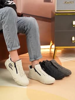 Men's Casual Shoes Side Zipper Short Boots Versatile Flats Bottom Trbottomyy Fashion Pu Leather Men's Shoes Spring Suitable for Outdoor Sports