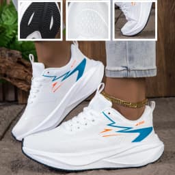 Women's Breathable Mesh Running Sneakers, Lightweight Cushioning Wedge-Shaped Thick-Soled Casual Running Shoes, Non-Slip Rubber Outsole, Walking Training Shoes, Trendy White and Blue Color Scheme, Daily Jogging Fitness Casual Shoes