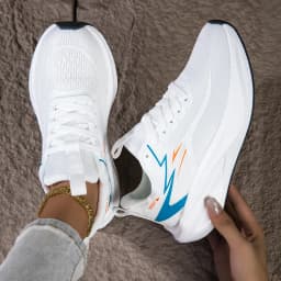 Women's Breathable Mesh Running Sneakers, Lightweight Cushioning Wedge-Shaped Thick-Soled Casual Running Shoes, Non-Slip Rubber Outsole, Walking Training Shoes, Trendy White and Blue Color Scheme, Daily Jogging Fitness Casual Shoes