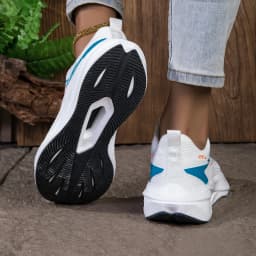 Women's Breathable Mesh Running Sneakers, Lightweight Cushioning Wedge-Shaped Thick-Soled Casual Running Shoes, Non-Slip Rubber Outsole, Walking Training Shoes, Trendy White and Blue Color Scheme, Daily Jogging Fitness Casual Shoes
