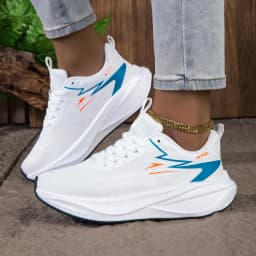 Women's Breathable Mesh Running Sneakers, Lightweight Cushioning Wedge-Shaped Thick-Soled Casual Running Shoes, Non-Slip Rubber Outsole, Walking Training Shoes, Trendy White and Blue Color Scheme, Daily Jogging Fitness Casual Shoes