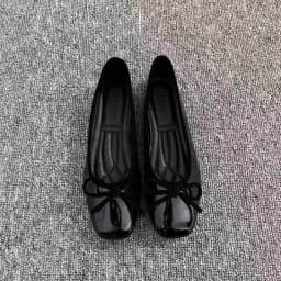 2026 New Women's Patent Leather Bow Ballet Flats, Square Toe Soft Sole Slip-on Casual Shoes for Spring Summer