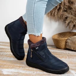Winter Snow Ankle Boots, Full Deep Fuzzy Plush Inner Lining, Side Diagonal Zipper with Decorative Ring Pull Outdoor Cold Shoes
