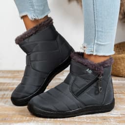 Winter Snow Ankle Boots, Full Deep Fuzzy Plush Inner Lining, Side Diagonal Zipper with Decorative Ring Pull Outdoor Cold Shoes