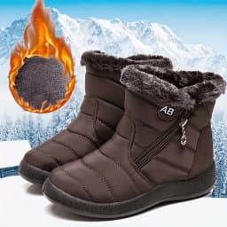 Winter Snow Ankle Boots, Full Deep Fuzzy Plush Inner Lining, Side Diagonal Zipper with Decorative Ring Pull Outdoor Cold Shoes
