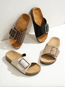 Women's Youth Mules New Spring/Summer Retro Casual Slip-On Shoes with Cork Texture Pu Upper, Double-Strap Half-Slipper Flat Slippers with Adjustable Buckle, Suitable for Indoor Home Wear, Available in Multiple Sizes