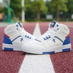 Men's White High-Top Color Block Sneakers, Lace-Up Casual Skate Shoes for Streetwear