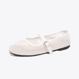Summer Ladies Mesh Hollow Out Mary Jane Flat Pumps Square Toe Adjustable Buckle Strap Comfort Soft Flat Sole Casual Daily Shoes