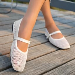 Summer Ladies Mesh Hollow Out Mary Jane Flat Pumps Square Toe Adjustable Buckle Strap Comfort Soft Flat Sole Casual Daily Shoes