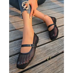 Summer Ladies Mesh Hollow Out Mary Jane Flat Pumps Square Toe Adjustable Buckle Strap Comfort Soft Flat Sole Casual Daily Shoes