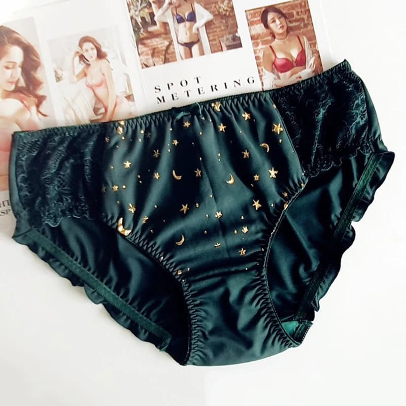 3XL Large Size Retro Palace Style Milk Silk Panties for Women Cute Lovely Sweety Star Elasticity Breathable Underwear Breifs