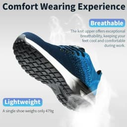 Steel Toe Work Shoes for Men Women Anti-Smash Anti-Puncture Blue Safety Shoes Breathable Lightweight Air Cushion Work Shoes