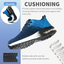Steel Toe Work Shoes for Men Women Anti-Smash Anti-Puncture Blue Safety Shoes Breathable Lightweight Air Cushion Work Shoes