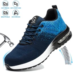 Steel Toe Work Shoes for Men Women Anti-Smash Anti-Puncture Blue Safety Shoes Breathable Lightweight Air Cushion Work Shoes