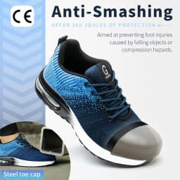 Steel Toe Work Shoes for Men Women Anti-Smash Anti-Puncture Blue Safety Shoes Breathable Lightweight Air Cushion Work Shoes