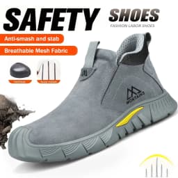 Rubber Sole Safety Work Boots For Men Shoes Steel Toe Safety Shoes Men Anti-Smash Puncture-Proof Indestructible Mining Boots
