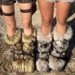 Red Animal Fur Belt Buckle Mid-Calf Boots Platform Round Toe Plush Warm Winter Women's Boots Slip On Rivet Runway Shoes Sexy