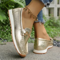 Gold Silver Metal Chain Flats Shoes Women Spring Autumn Plus Size Platform Loafers Woman Slip On Soft Bottom Casual Shoes Female