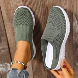 Polyester Backless Slip On Mom Mules Women Breathable Non Slip Soft EVA Insole Low Heel Daily Walking Casual Shoes