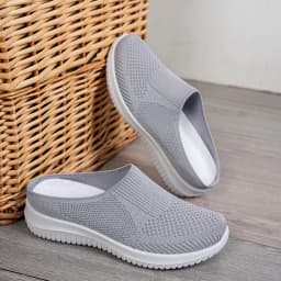 Polyester Backless Slip On Mom Mules Women Breathable Non Slip Soft EVA Insole Low Heel Daily Walking Casual Shoes