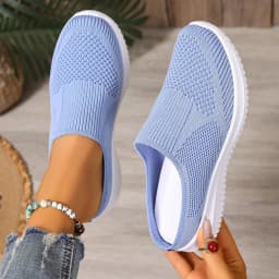 Polyester Backless Slip On Mom Mules Women Breathable Non Slip Soft EVA Insole Low Heel Daily Walking Casual Shoes